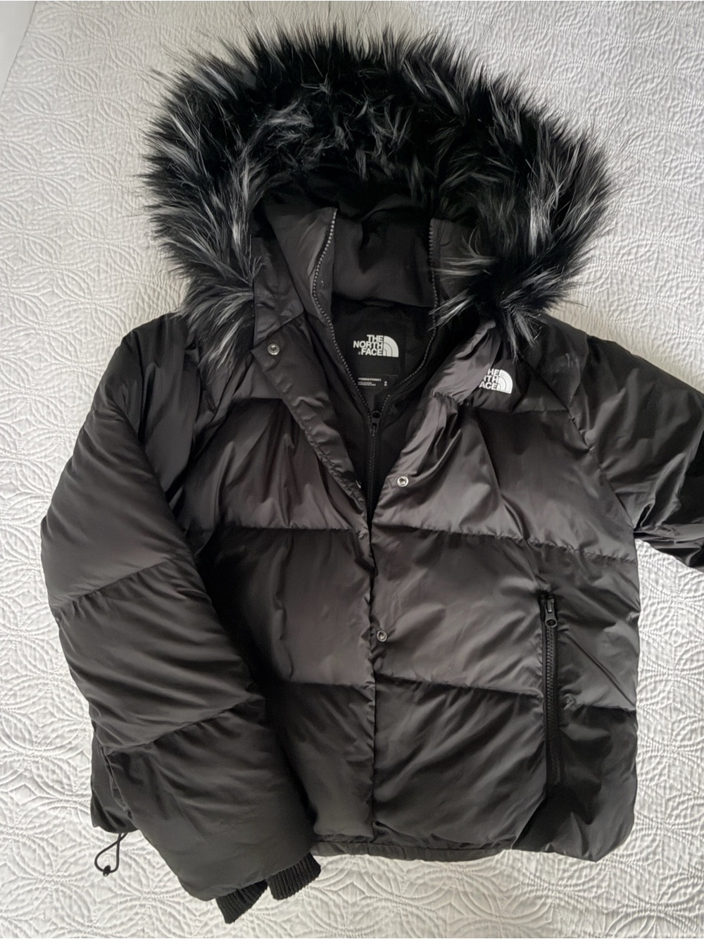 The North Face Black Women's Puffer Jacket with Faux Fur Trim Hood